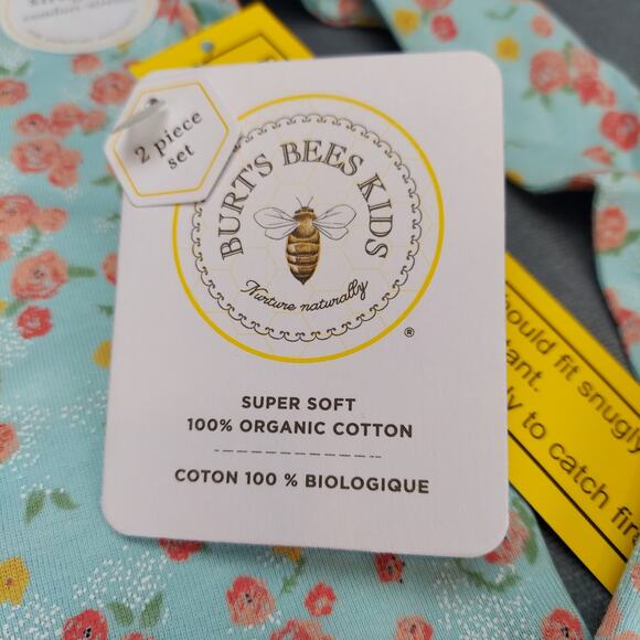 Burt's Bees Floral Organic Cotton Snug Fit Pink & Teal Pajama Set 2T - Picture 5 of 7